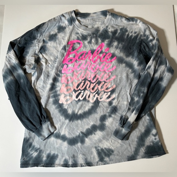 Gray Tie Dye Pink Barbie Logo Long Sleeved Shirt - Picture 4 of 7